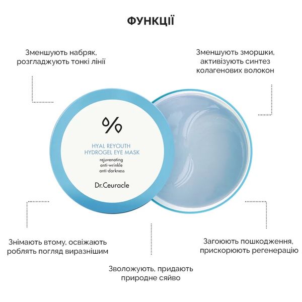 Зволожуючі Гідрогелеві патчі Dr.Ceuracle Hyal Reyouth Hydrogel Eye Mask, 60 шт DRCEU1032 фото